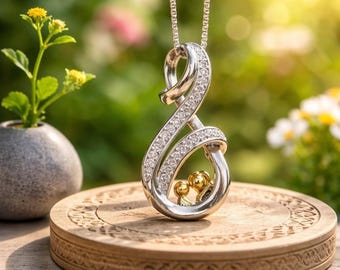 Two-Tone Sterling Silver Mother and Child Pendant, 18" chain