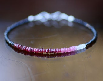 Natural Black Spinel and Ombre Ruby Bracelet Solid 14k White Gold 6.9" - 7.08"