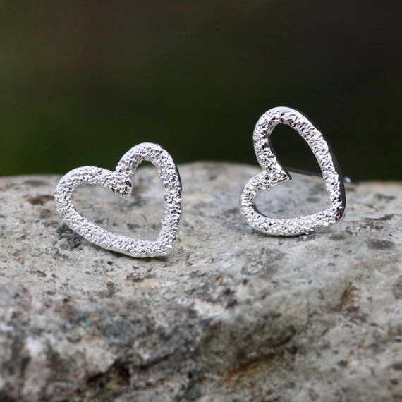 Small Outline Heart Earrings Sterling Silver 925 , From