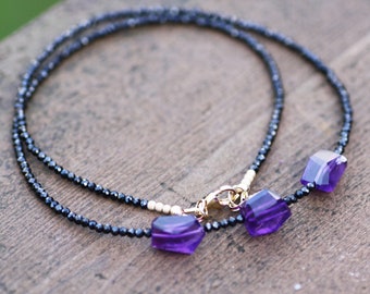 Natürliche Amethyst und Spinell Halskette in 14K Gold Filled, Februar Geburtsstein