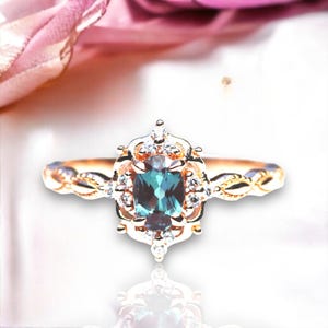 Gorgeous Color Change Alexandrite Engagement Ring 14K Rose Gold Vermeil , June Birthstone