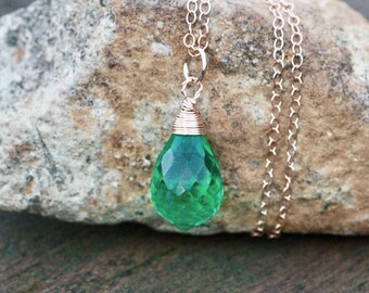 Seafoam Green Tourmaline Pendant, 14k Rose Gold Filled, October Birthstone