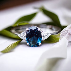 Created London Blue Topaz Ring Solid Sterling Silver 925 , December birthstone , Engagement Promise Ring