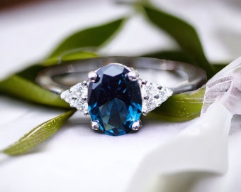 Created London Blue Topaz Ring Solid Sterling Silver 925 , December birthstone , Engagement Promise Ring