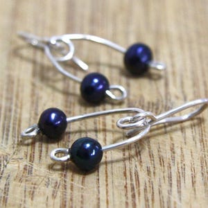 Natural Black Pearl Earrings in Solid Sterling Silver June Birthstone ,  Ready to Ship , 30th Anniversary