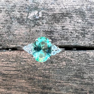 Beautiful Green Tourmaline Ring Solid Sterling Silver 925 , October birthstone