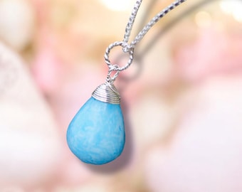 Collar con colgante de ágata azul de plata de ley hecho a mano