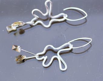 Large Natural Citrine Earrings Sterling Silver 925 , November Birthstone , 13th Anniversary