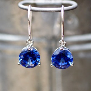 Blue Sapphire Earrings Sterling Silver 925 , September birthstone