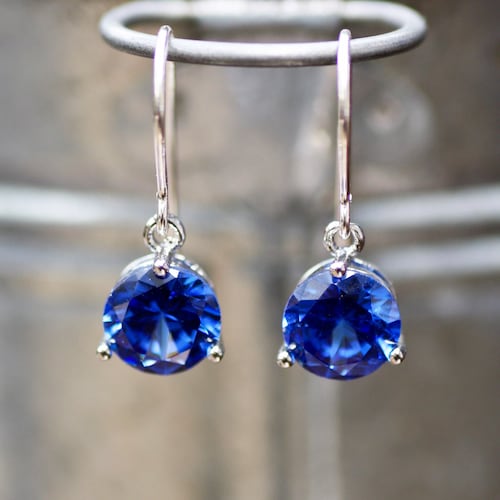 Teardrop Sapphire Earrings Sterling Silver Royal Blue Etsy