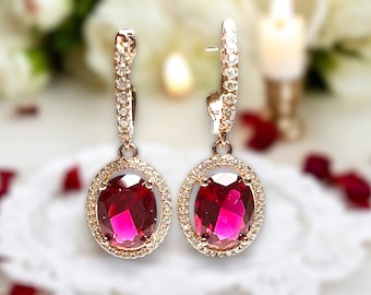 Boucles d'oreilles rubis en vermeil or rose 14 carats, pierre de naissance de juillet, 40e anniversaire