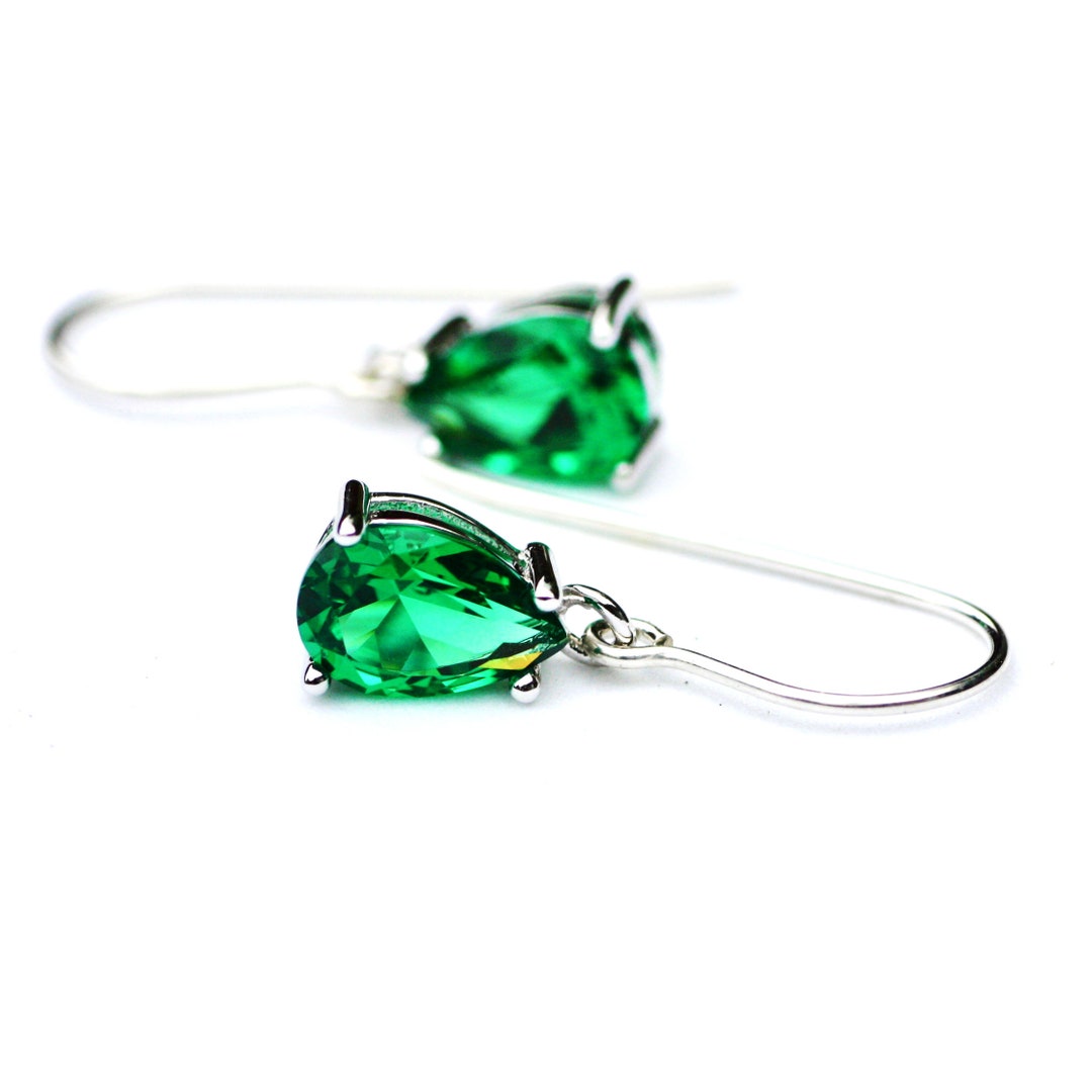 Lab Made Emerald Earrings Sterling Silver 925 May Birthstone Etsy