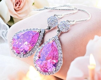 Funkelnde Rosa Saphir Ohrringe Handgefertigt aus Sterling Silber 925, September Geburtsstein, Hochzeitsschmuck