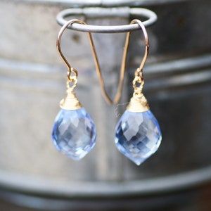 Pale Periwinkle Blue Tanzanite Earrings Gold Filled Hooks , Wire Wrapped