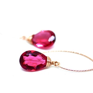 Lab Made Rubellite Pink Tourmaline Earrings 14k Rose Gold Filled Sparkle Hooks or Hinges