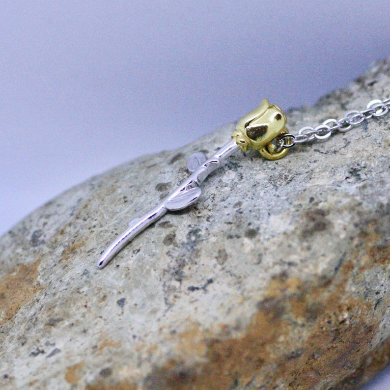 Two Tone Rose Flower Pendant Sterling Silver 925 Flower Necklace Gift of Love