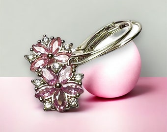 Blossoming Beauty: Sterling Silver 925 Peach Morganite Flower Earrings, March & November Birthstone Delight