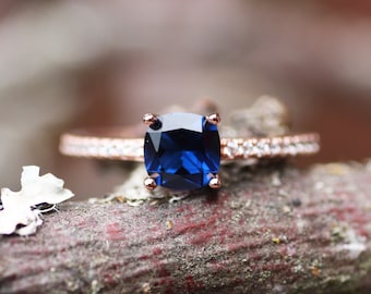 Beautiful and Simple: Sapphire Ring 14k Rose Gold Vermeil , September birthstone