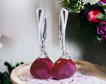 Gorgeous Ruby Earrings Sterling Silver 925 ,  Wire Wrapped , From Canada
