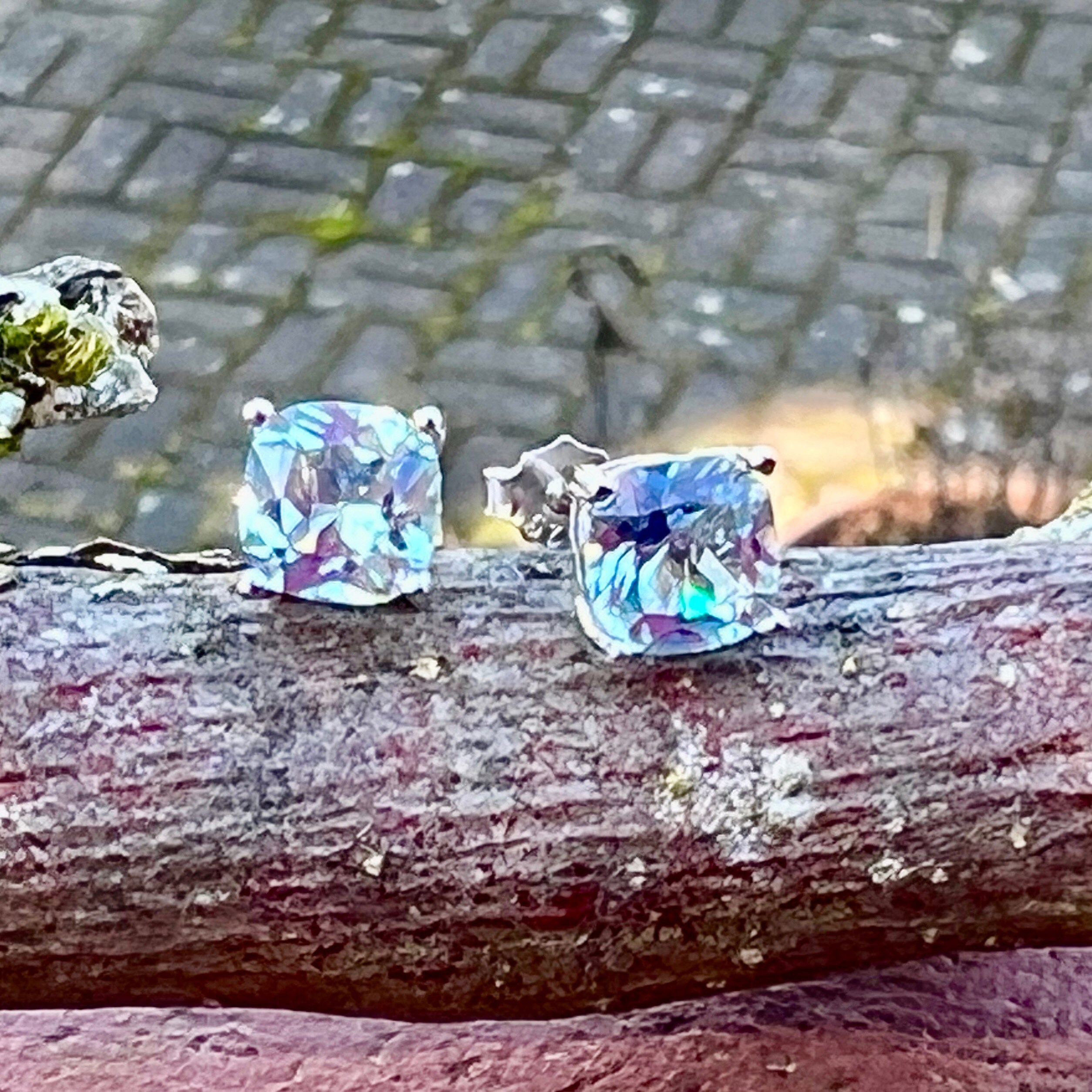 Lab Made Aquamarine Stud Earrings Sterling Silver 925 March