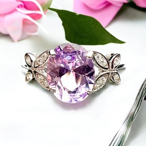 Anillo de amatista Rose de France en plata de ley 925, piedra de nacimiento de febrero