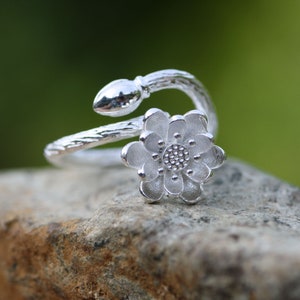 Handmade  Lotus Flower Ring Sterling Silver 925 , Flower Band ts