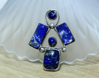 Natural Blue Lapis Lazuli Pendant Sterling Silver 9th Anniversary  , December Birthstone