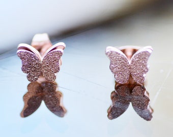 Small Rose Gold Butterfly Stud Earrings Stainless Steel , Small Earrings , Gift for Girl