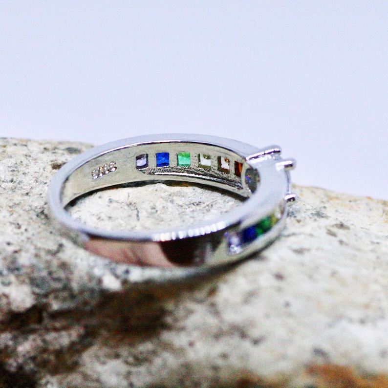 Rainbow Engagement Ring Sterling Silver 925 Pride Ring