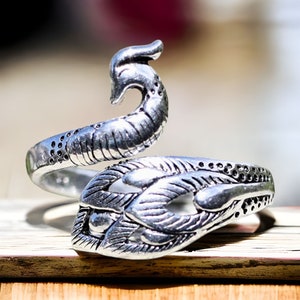 Phoenix Peacock Ring 925 Sterling Silver, Handmade, From Canada, Adjustable Size  , silver Band gro