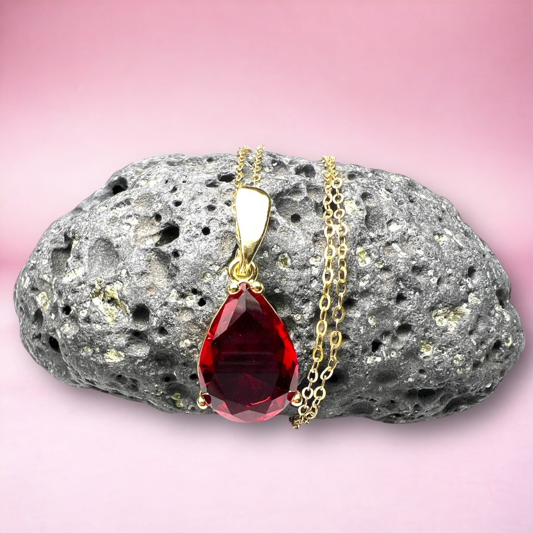 Radiant Labcreated Ruby Pendant in Luxurious 14k Yellow Gold Etsy