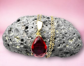 Radiant Lab-Created Ruby Pendant in Luxurious 14k Yellow Gold Vermeil - July Birthstone Glamour