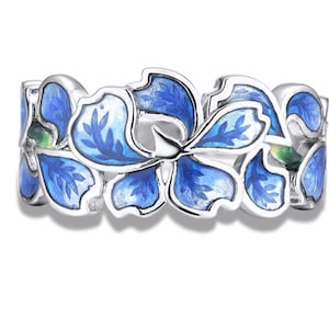 Blaue Iris Blume Emaille Ring Sterling Silber 925, Flower Band, Februar, 25th Jubiläum Bild 6