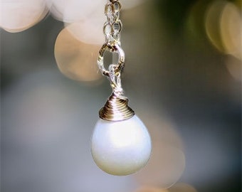Natural Pearl Drop Pendant Wire Wrapped 14k Gold Filled , June Birthstone
