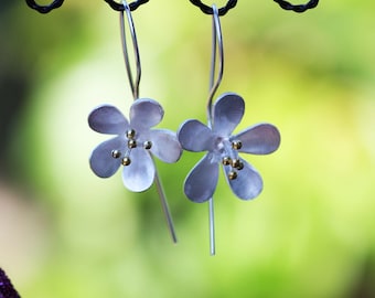 Cherry Sakura Blossom Earrings Sterling Silver 925 , Handmade