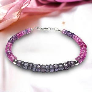 Stunning Solid 18k White Gold Natural Alexandrite and Pink Sapphire Bracelet , 7 2/3&quot; - 8&quot;