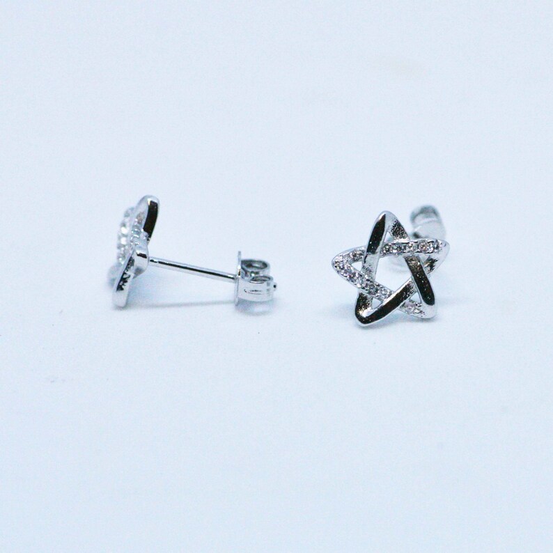 Twinkle Star Stud Earrings Sterling Silver 925 Cubic Zirconias 14k White Gold Plated