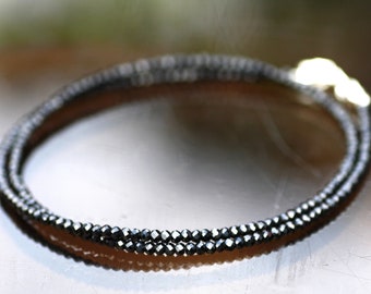 Black Spinel Necklace Sterling Silver 925 , Wrap Bracelet , Custom order any length