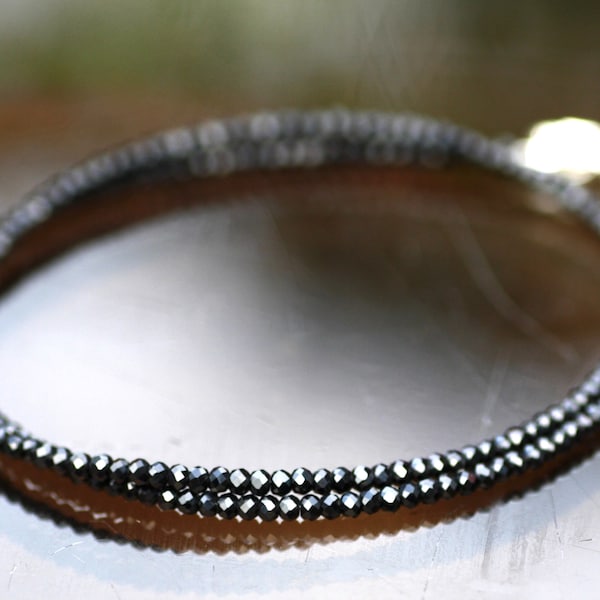 Black Spinel Necklace Sterling Silver 925 , Wrap Bracelet , Custom order any length