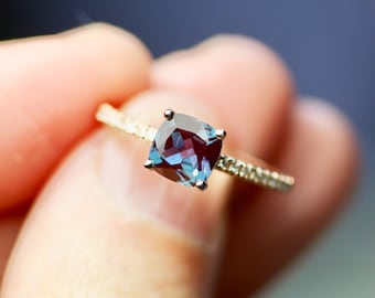 Custom Order - Solid 14K Rose Gold Handmade Alexandrite and Diamond Ring  , June Birthstone