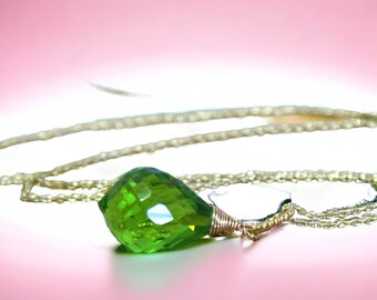 Wire Wrapped Lime Green Peridot Pendant 14K Gold Filled