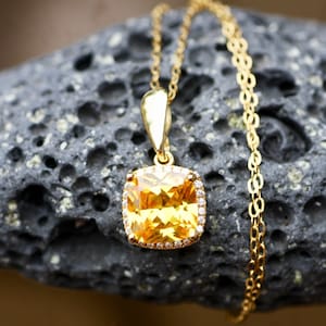 Bright Yellow Citrine Pendant Yellow Gold Vermeil , 13th Anniversary , November Birthstone