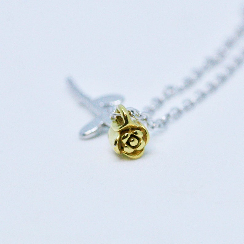 Two Tone Rose Flower Pendant Sterling Silver 925 Flower Necklace Gift of Love