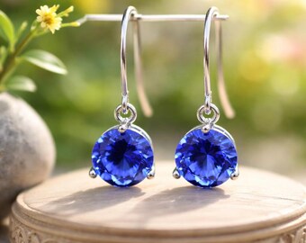 Blue Sapphire Earrings Sterling Silver 925 , September birthstone