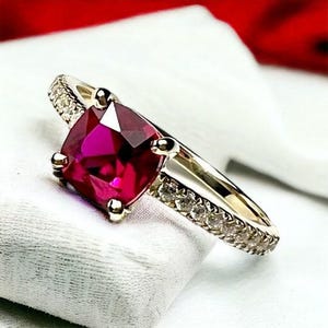 Exquisite 10K Yellow Gold Ruby and Diamond Ring, Celebrate July's Birthstone, All Sizes , Yellow, Rose or White Gold - Custom Order