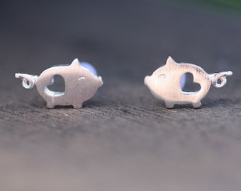 Small Pig Stud Earrings Sterling Silver 925