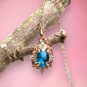 Victorian Style 18k Rose Gold Vermeil London Blue Topaz Pendant , December birthstone