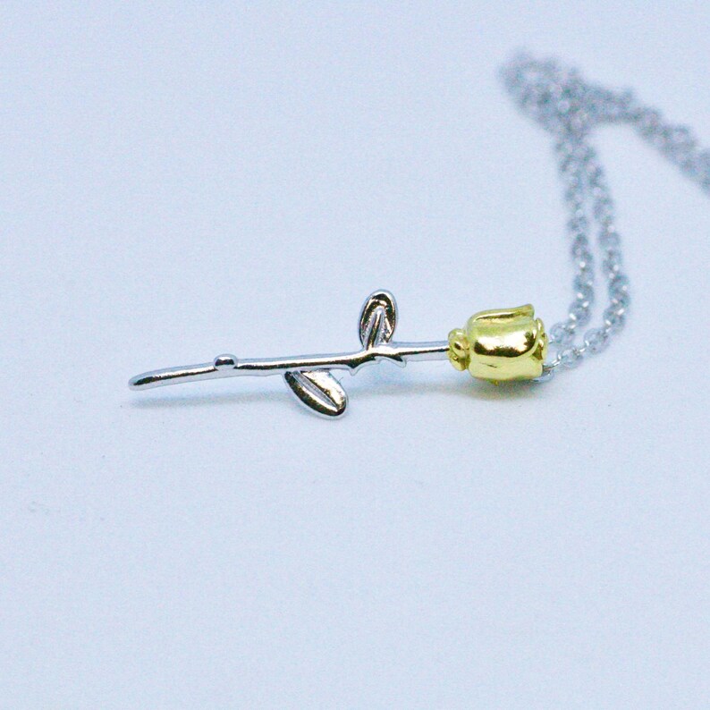 Two Tone Rose Flower Pendant Sterling Silver 925 Flower Necklace Gift of Love