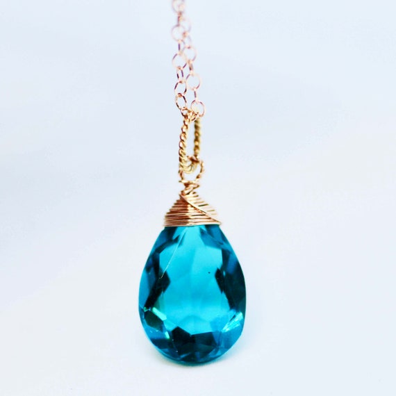 Teal Paraiba Tourmaline Pendant Rose Gold Filled October - Blue Green Tourmaline Pendant
