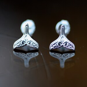 Tiny Whale Tale Stud Earrings Sterling Silver , Good Luck